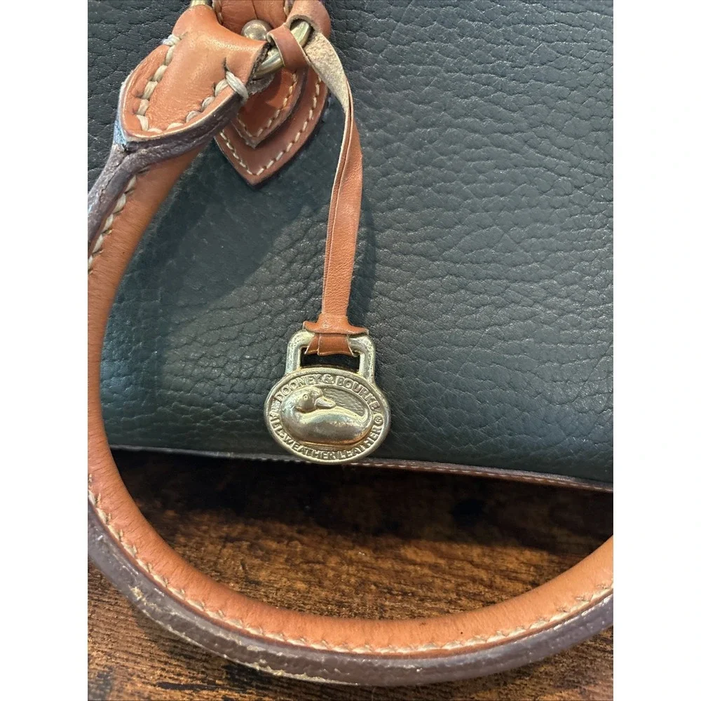 Vintage Dooney & Bourke Vintage All Weather Leather Purse Handbag Green & Cognac